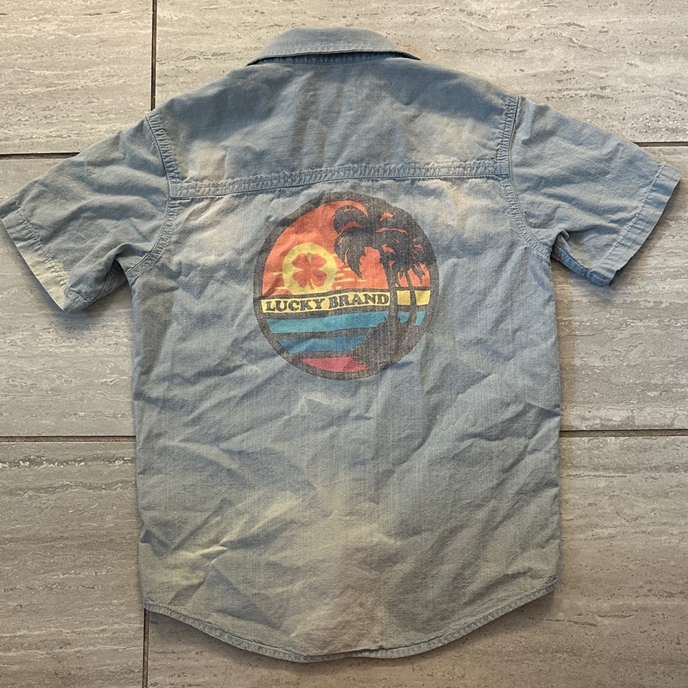 Lucky Brand Light Blue Casual Shirt with Tropical Back Design